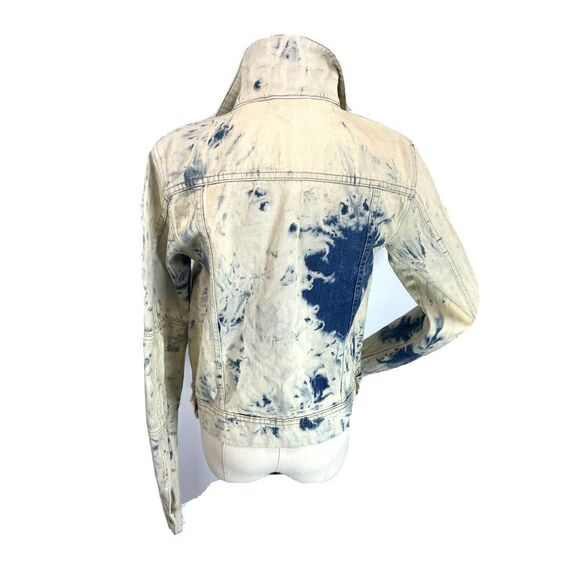 Free People Jean Jacket Acid Wash Tie Dye Denim S Cream Blue Rumor Jones - Picture 5 of 16